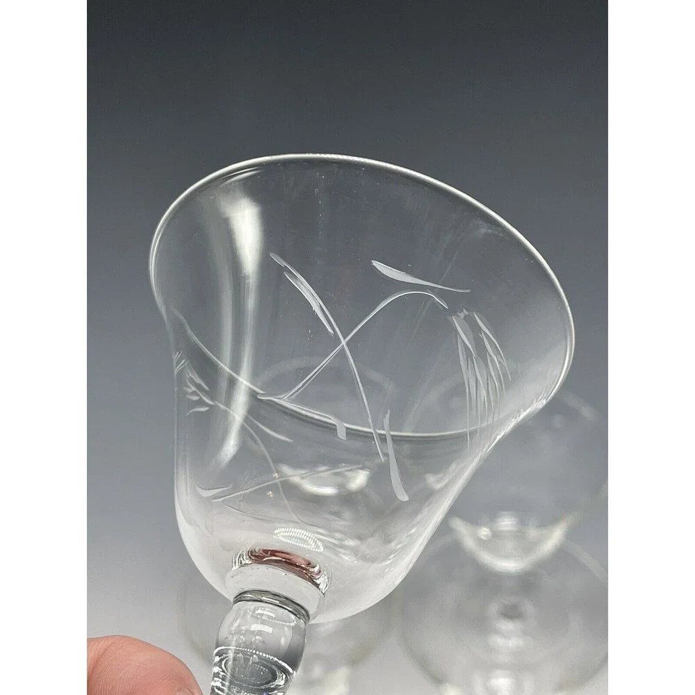 8 Vintage Clear Etched Glass Sherry Wine 2oz Glasses Shot‎